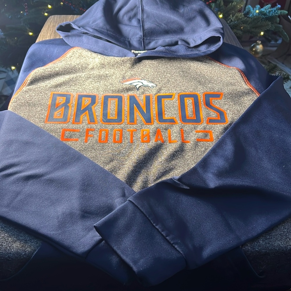 NFL Fanatics Mens Broncos Football Hoodie Color Gray/Blue Size Medium